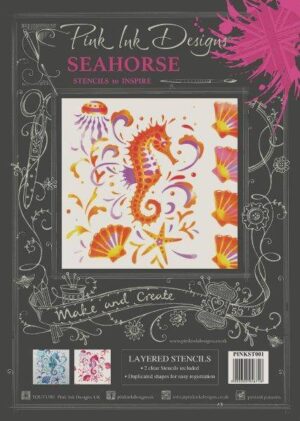pink ink designs layered stencil seahorse